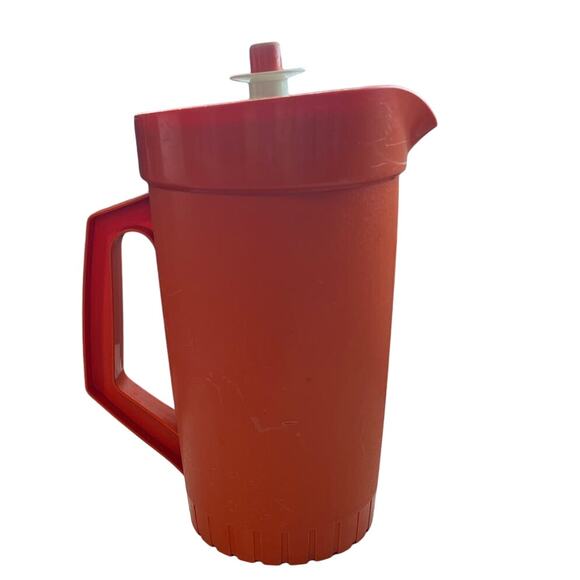 Vintage Tupperware Early 70's Orange Pitcher 2.2 Liter Push Button Vacuum Lid - Picture 1 of 9